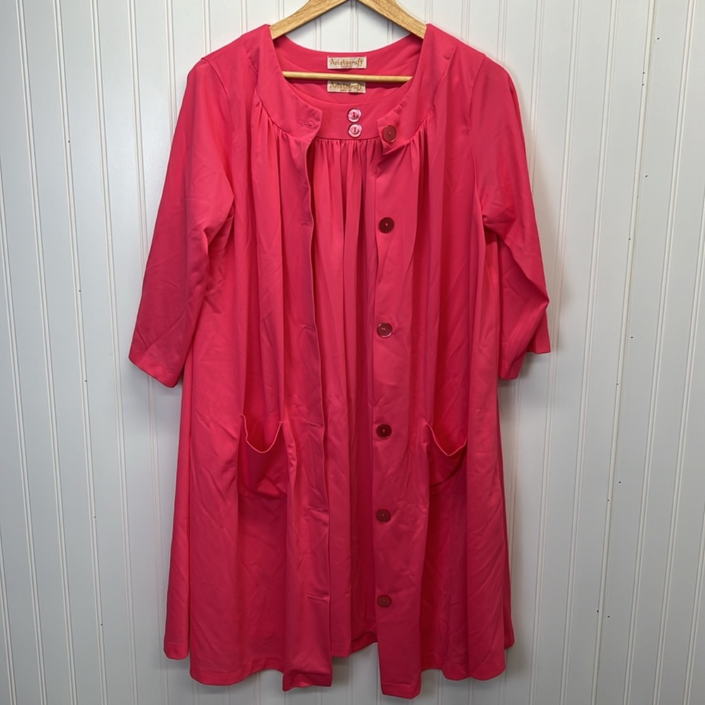 Vintage Aristocraft Nylon Nightgown and Robe Set Hot Pink Sz M